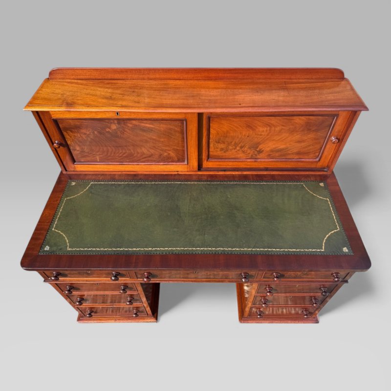 Antique Victorian Mahogany Pedestal Desk – 9 Drawers, Tooled Leather & Cupboard - Image 11